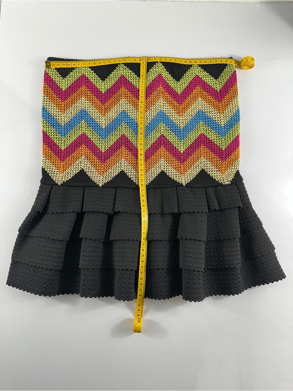 Gracia Strapless Peplum Top Size L Multicolor Chevron Black Ruffle - Picture 3 of 5